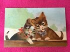 Vintage Postcard Feline Cat Kittens Loving Cute Fence Bows Embossed Victorian