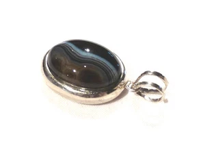Bijou argent 925 pendentif pierre  agate chevron sertie pendant  - Picture 1 of 2