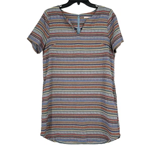 Mini Abito Ellison Boho Tessuto Motivo Misto Hippie Blu Scollo Spacco Tasche Tg L - Foto 1 di 10