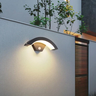 Modern Curved Outdoor LED Wall Light PIR Motion Sensor Lamp Outside Garden Porch - Image 1 of 4