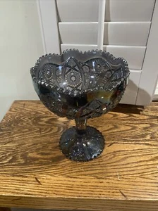 Vintage Purple Hue Pedastel Carnival Glass Candy Dish 8” - Picture 1 of 11