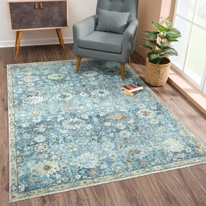 Washable Non-Slip 2x3 Rug - Blue/Beige Traditional Oriental Area Rug for Livi... - Picture 1 of 8