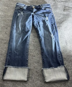 KUT From The Kloth Cameron Jeans Size 10 Blue Straight Leg Denim Distressed - Picture 1 of 3