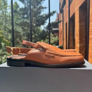 Nuevo ALOHAS Abe Slingback Cuero Mocasín Sandalia Zapatos Anillo Plano Marrón Dorado 8.5 - Imagen 1 de 13