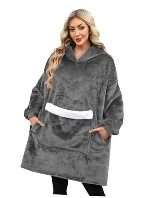 Manta portátil con capucha regalos para mujeres hombres, talla única para la mayoría de los grises profundos Foto 1 de 4