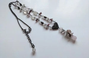 Sterling Silver Marcasite Y Drop Stone Bead Pendant Necklace - Picture 1 of 8