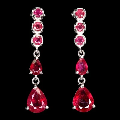 925 Sterling Silver Earrings Pear Ruby 9x7mm Natural Gemstone Jewelry - Image 1 of 4