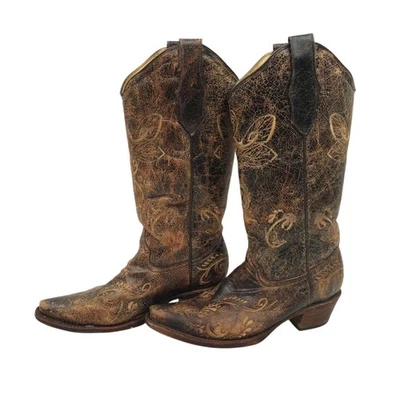 Circle G Western Botas Mujer 7M Punta Punta Bordada Vaquera Cuero Marrón Foto 1 de 4