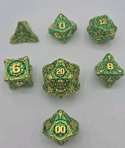 Juego de 7 dados poliédricos de metal para DND RPG MTG Dungeons & Dragons TTRPG verde - Imagen 1 de 2