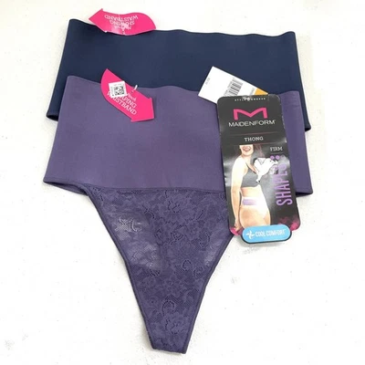 Maidenform Thong Womens Small Purple Navy High Waist Shaping Cool Comfort 2 Pack - Image 1 of 4