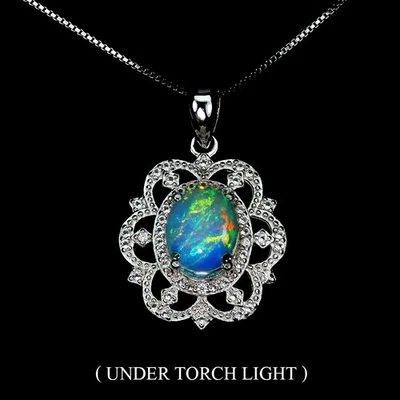 925 Sterling Silver Necklace Oval Fire Opal 9x7mm Topaz Natural Gemstone Jewelry - Image 1 of 4