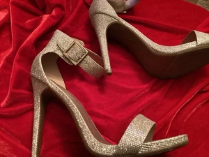 Dream Pairs Damen-Stiletto-High-Heels Metallic Roségold Glitzer offene Zehenpartie Größe 9 - Bild 1 von 5