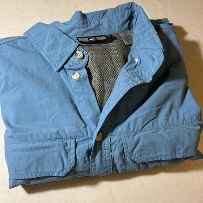REI Co-op Sahara Long Sleeve Hiking Shirt Men XL Blue Vented UPF 40+ Roll Tab - Image 1 of 4
