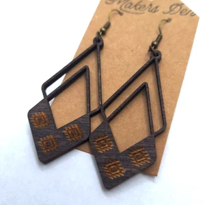 Handmade Brown Dangle Wooden Earrings Hypoallergenic Lightweight -Made in USA - Picture 1 of 3