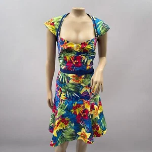 Karen Millen Dress Women US 8 Multicolor Tropical Floral Print Fit Flare Retro - Picture 1 of 12