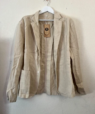 Women's Linen Two-Button Blazer Jacket Size 3XL Tan Lightweight Pockets New - Image 1 of 4