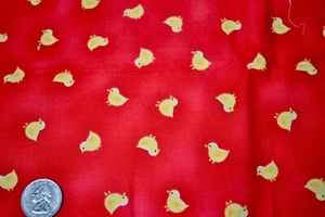 Michael Miller Yellow Chicks Peeps on Red Cotton Fabric 1 1/2 Yard C-498 - Picture 1 of 2