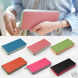 Neue lange Damen-Geldbörse Clutch aus echtem Leder mit umlaufendem Reißverschluss - Bild 1 von 2