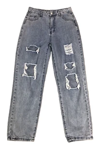 Womens Distressed Ripped Frayed Jeans Size M Medium Wash Blue Denim - Picture 1 of 7