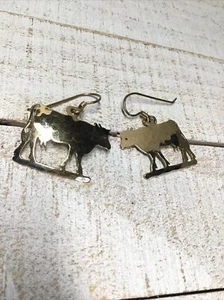 Wild Bryde Hammered Gold Tone Cow Dangle Earrings for Pierced Ears Jewelry Hook - Picture 1 of 4