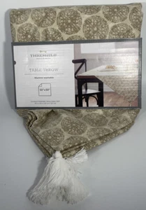 Threshold Brown Circles White Tassels Table Throw Linen Cotton 50" x 50" NEW - Picture 1 of 2