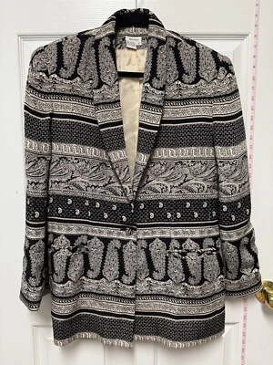 Chaqueta vintage Neiman Marcus 100 % seda para mujer talla 10 negra y crema de lujo Foto 1 de 4