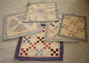 VINTAGE PATCHWORK DOLL QUILTS or wall hanger mini quilts lone star bow-tie - Picture 1 of 8