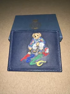 Polo Ralph Lauren Bear Card Holder Navy Leather New With Box - Picture 1 of 3