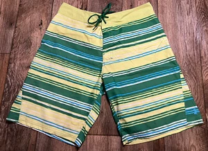 Under Armour Board Shorts 36 Loose Fit Heatgear Striped Green Yellow Blue EUC - Picture 1 of 4