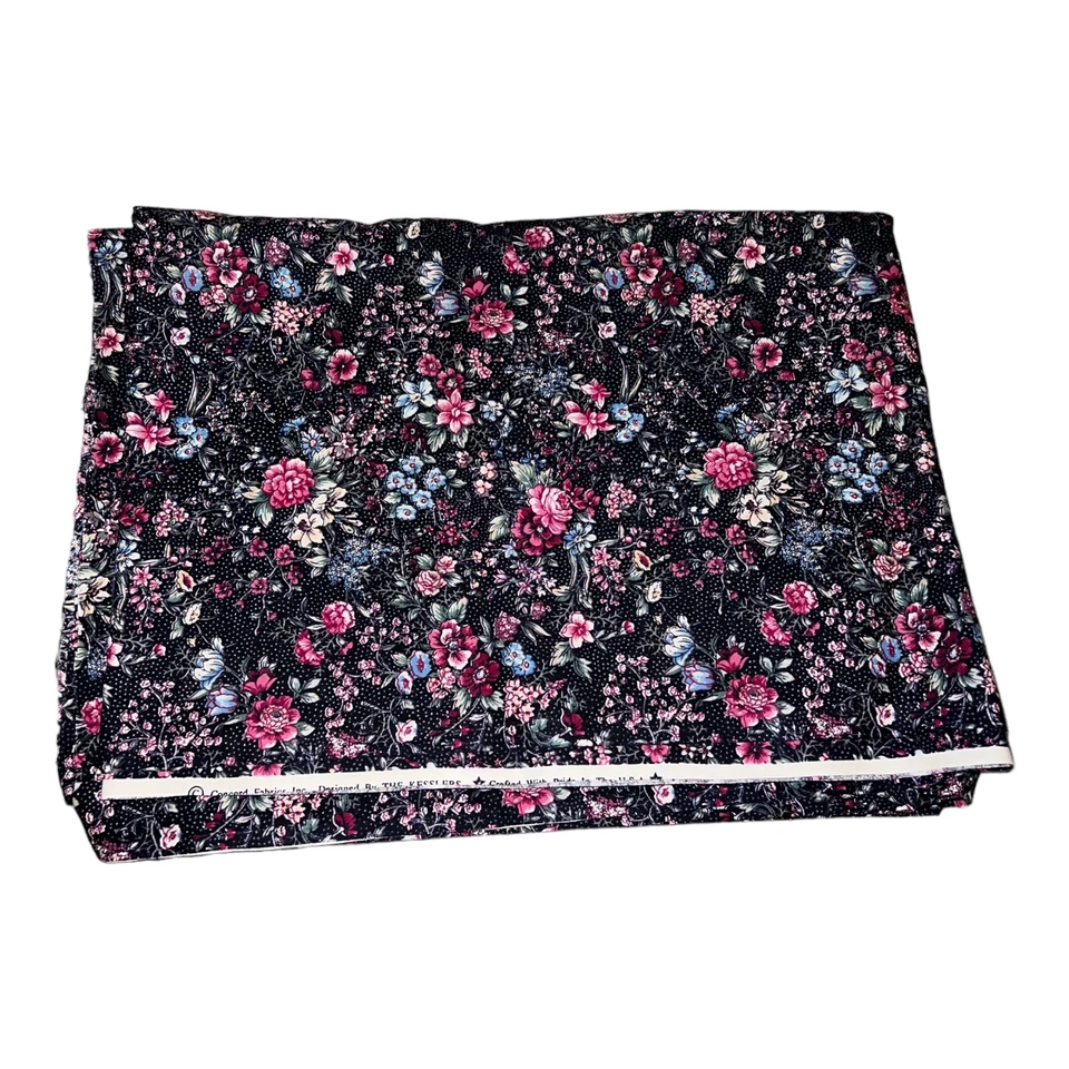 Joan Kessler Concord Fabrics Vintage Dark Blue Floral Print Cottagecore 3 Yd - Image 1 of 4