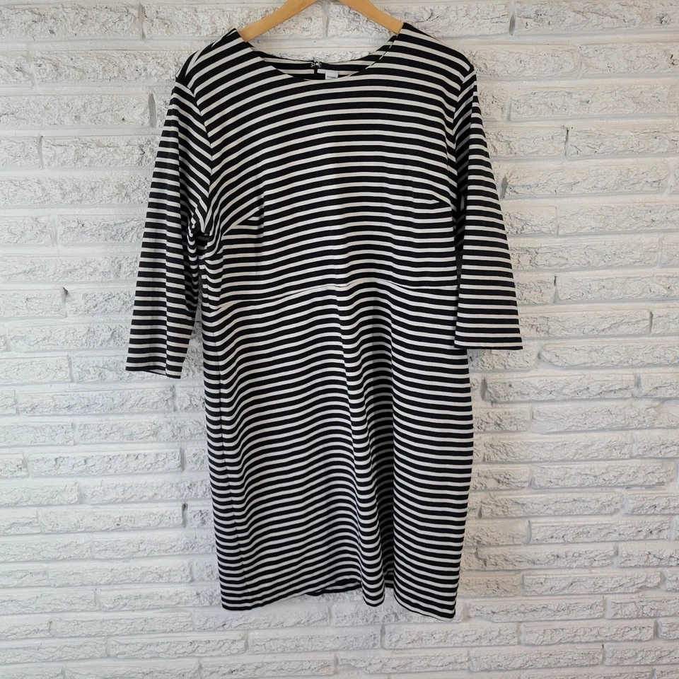Old Navy Womens Dress 2X Plus 3/4 Sleeve Black White Stripe Cotton Blend Zip Up - Image 1 of 4