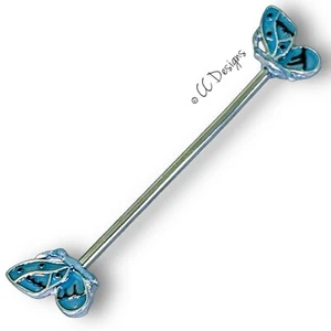 14g Double Blue Bug Butterfly Industrial Bar - Picture 1 of 3