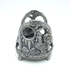 Vintage Pewter Carson Home Yankee Candle Jar Holder ROOSTER WELCOME 4.5" - Picture 1 of 5