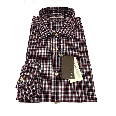 XACUS camicia uomo quadri blu/bordeaux 100%cotone vestibilità regular slim 41 16 — 第 1/3 张图片