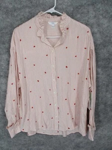 Time & Tru Women's Top Large 12-14 Button Front Embroidered Heart Ruffle Collar - Picture 1 of 12