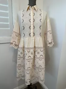 Mini vestido camisero boho de encaje bordado melocotón EDICIÓN ASOS S M L - Imagen 1 de 15
