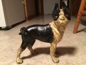 ANTIQUE 10 " BOSTON TERRIER CAST IRON DOG DOORSTOP Possibly Hubley - Picture 1 of 8