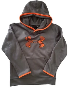 Under Armour Sz 7 Hoodie Sweatshirt Fleece Gray Orange Boys Girls LikeNew - Picture 1 of 4