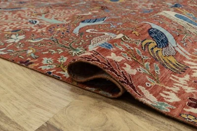 8X10 Red Hand-Knotted  Bird Pattern Oushak Wool Rug I FREE SHIPPING I 241 - Image 1 of 4