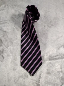 DOLCEPUNTA Made Italy Dress Tie Men's 100% Silk Black/Purple Stripes - Picture 1 of 6