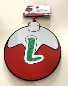 Elf On The Shelf Monogram Red/White, Glittery Green Initial Letter "L" Ornament - Picture 1 of 2