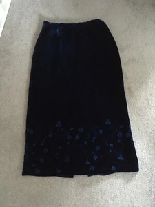 Vtg Laura Ashley Blue Silk mix Velvet long pencil skirt size UK 16 maxi - Picture 1 of 9