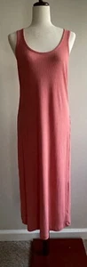 Old Navy Maxi Ribbed Tank Dress Womens M Pink/Coral Linen Blend Sleeveless - Picture 1 of 7