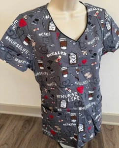 DICKIES WOMENS SCRUB TOP MEDIUM GRAY NURSE LIFE - Picture 1 of 1