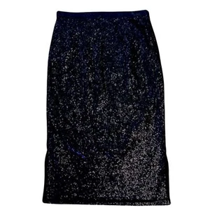 The Limited Women's Midi Skirt Sz 0 Black All Over Sequin Lined Side Slits NEW - Picture 1 of 6