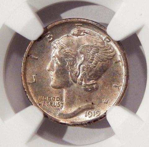 1919-D 10c NGC MS 64 ~ NEAR GEM BETTER DATE SILVER MERCURY DIME Cover