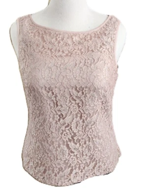 TAHARI ARTHUR S LEVINE LUXE BLUSA DE ENCAJE ELEGANTE SIN MANGAS TOP ROSA TALLA 8 Foto 1 de 4