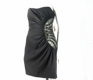 Mini Vestido Ali Ro Sin Tirantes Negro Seda Fiesta Lentejuelas Cuentas 4 D640 - Imagen 1 de 6