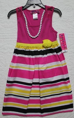 NOVO VESTIDO FEMININO DUQUESA COM COLAR ANEXADO TAMANHO 5 ROSA PRETO AMARELO - Imagem 1 de 4