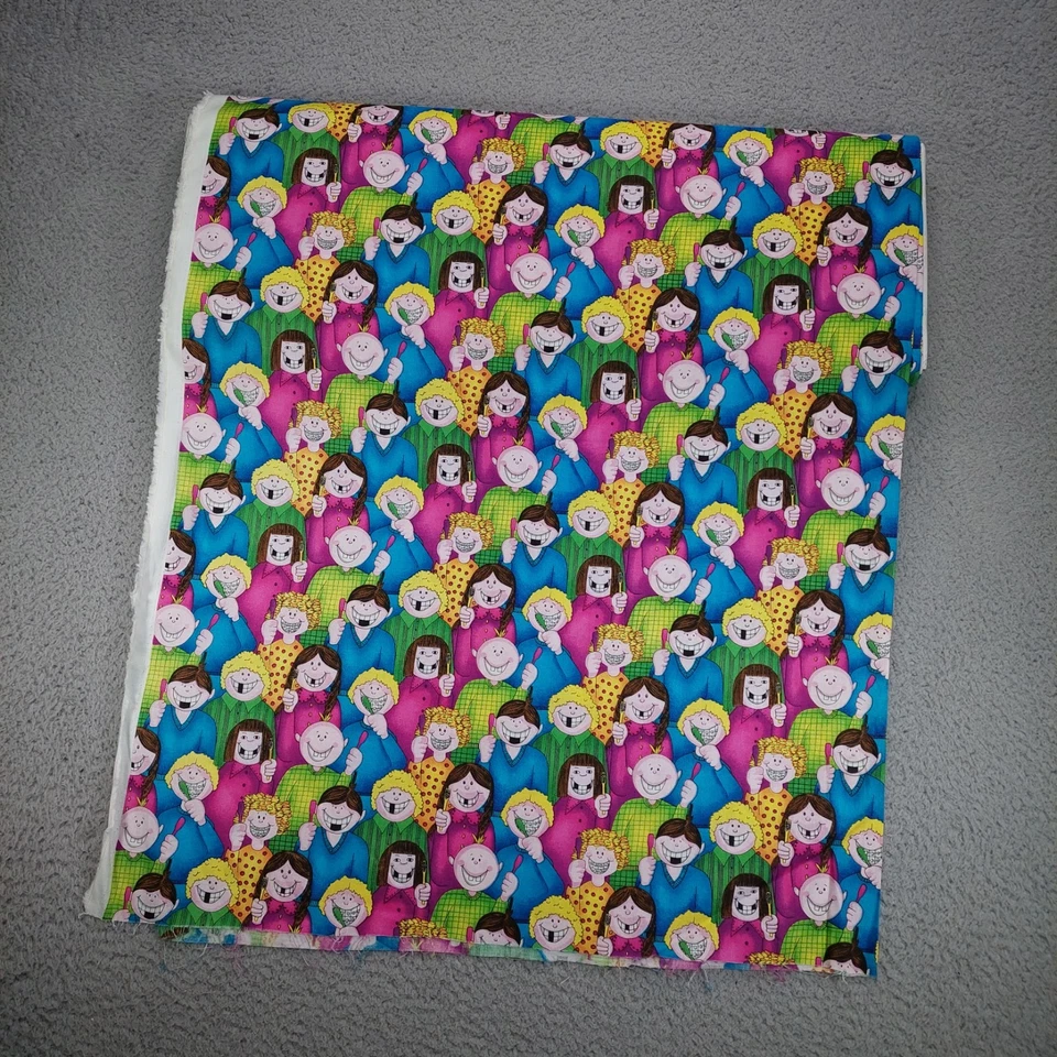 Vintage 1998 Timeless Treasures Smiling Kids Teeth Fabric 6.25 Yards x 42" Rare - Image 1 of 4